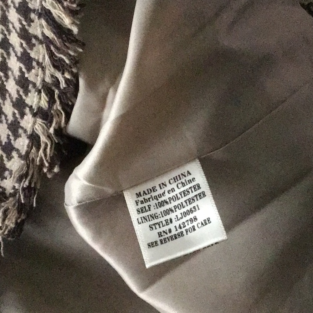 Love Riche Tan Brown Houndstooth Frayed Edging Lined Jacket Blazer NWT - Picture 15 of 16